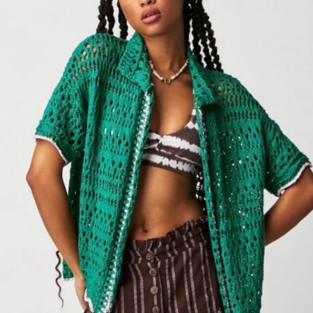 Free People Santa Cruz Crochet Knit Top